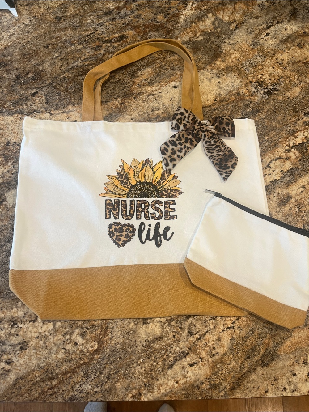 Nurse Life Sunflower Canvas Tote Bag - White & Tan